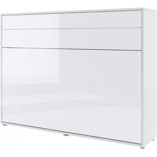 Lenart Armoire Lit Escamotable Horizontal 140x200 Cm Blanc Brillant Lit Rabattable Lit Mural"consus"