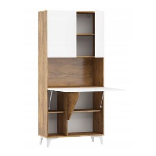 Armoire Placard Convertible En Bureau Et Table 175x80x36cm « Meggie-blanc Brillant/chêne Foncé»