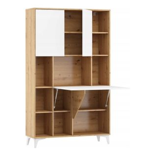 Armoire Placard Convertible En Bureau Et Table 175x105x34cm « Meggie 2-blanc Brillant/chêne Artisan»