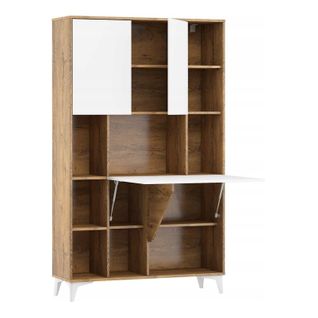 Armoire Placard Convertible En Bureau Et Table 175x105x34cm « Meggie 2-blanc Brillant/chêne Foncé»