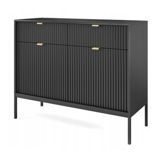 Buffet Noir 104x83x39cm Pied Métal Avec 2 Tiroirs