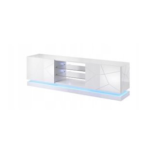 Meuble TV Blanc Brillant 200x57x42cm Queen Meuble Hi-fi Luxueux Sideboeard Commode Sur Pied