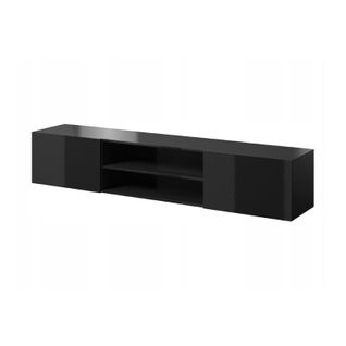 Meuble TV Noir Brillant 200x37x40 Cm Slika K à Suspendre Meuble Hi-fi 2 Portes Commode