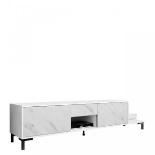 Meuble TV 195x48x40 Cm Effet Marbre Blanc Mamor Meuble Hi-fi Luxueux Sideboeard Sur Pied