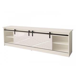 Meuble TV 200x57x35 Cm Blanc Brillant Grange Meuble Hi-fi Luxueux Sideboeard à Poser