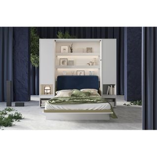 Armoire Lit Escamotable +2 Placards Tiroir V 140x200 Cm Blanc Mat Lit Rabattable Lit Mural"consus"