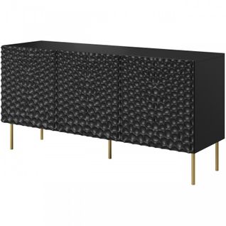 Commode De Rangement Meuble Universel 152x75x43cm Sur Pied Noir Mat Hoti