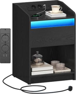 Table De Nuit Avec Lumière LED,1 Tiroir De Rangement Table De Chevet Pour Chambre,salon,noir