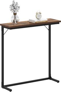 Table Console, Console 24 Cm De Largeur, Bout De Canapé Fin Pour Salon, Brun Rustique Et Noir