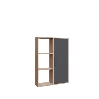 Patrick Bibliothèque 3 Etagères Ouverte Et Armoire - Design Minimalist (chêne Et Anthracite)