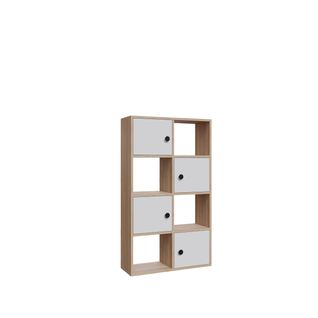 Tasso 123 Cm H Bibliothèque 3 Étagères Ouvertes Avec 3 Armoires Dos Nu Rangement (chêne Et Blanc)