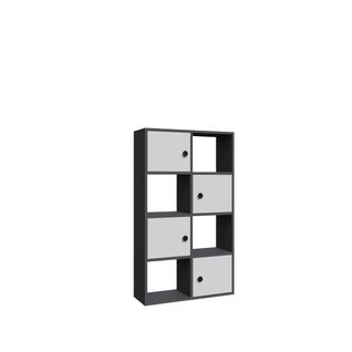 Tasso 123 Cm H Bibliothèque 3 Étagères Ouvertes  3 Armoires Dos Nu Rangement (anthracite Et Blanc)