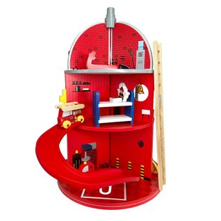 Caserne De Pompiers En Bois, Jeu Imaginatif Avec 24 Figurines, Multicolore