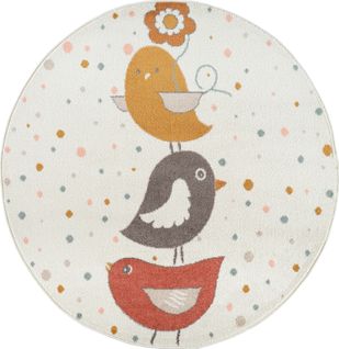 Tapis Rond Enfant Oiseaux Jaune/bleu/marron Ø 160 Cm Pioupiou