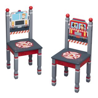 Lot De 2 Chaises Enfant En Bois Chambre Garçon Pompiers