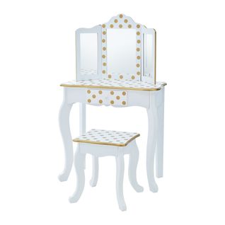 Coiffeuse Enfant En Bois Avec Miroir Tabouret Blanc
