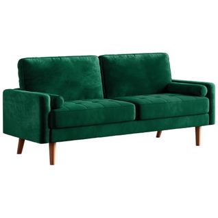 Canapé Droit 3 Places En Velours, Avec Accoudoirs,173l X 77l X 86h Cm, Vert