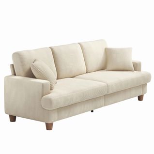 Canapé En Velours Côtelé 3 Places, 220l X 76l X 84h Cm, Beige