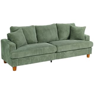 Canapé En Velours Côtelé 3 Places, 220l X 76l X 84h Cm, Vert