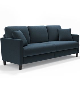 Canapé 3 Places En Velours Et Bois Massif - 210 X 79 X 89 Cm - Bleu Gris