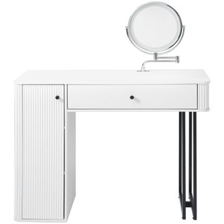 Coiffeuse Avec Miroir LED 3 Tons, Tiroir à 9 Cases Et 3 Niveaux De Rangement 100x116x40 Cm Blanc