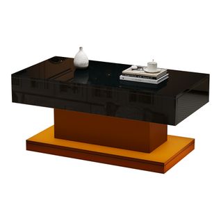 Table Basse Moderne 100x50x45cm LED 2 Tiroirs - Noir