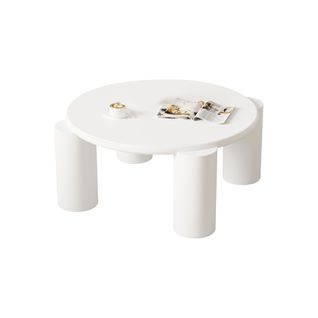 Table Basse Salon Rond 70x70x41cm Table Mdf 4 Pieds Style Moderne Minimaliste Meuble Salon Blanc