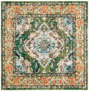 Tapis Monaco 91 X 91 Cm Bohème Chic Milà Vert Forêt / Bleu Clair