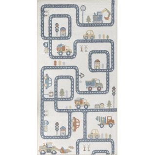 Tapis Enfant Lavable En Machine Circuit Voitures Beige/gris 80x150 Cm Vroomville