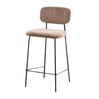 Tabouret De Bar Style Écolier Velours Côtelé Beige