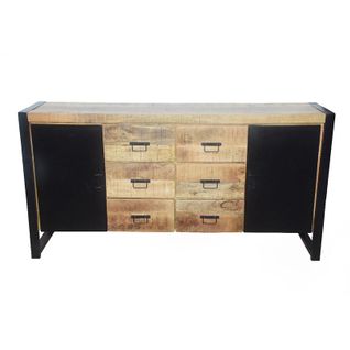 Buffet 2 Portes Métal 6 Tiroirs Chennai Manguier Et Métal