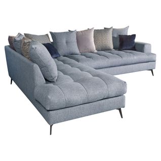 Canapé d'angle fixe gauche GIMINI tissu bleu clair
