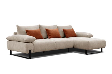 Canapé d'angle meridienne droit LUCCAS tissu forte beige foncé