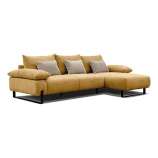 Canapé d'angle meridienne droit LUCCAS tissu forte jaune