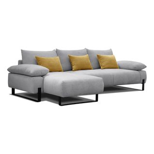 Canapé d'angle meridienne gauche LUCCAS tissu forte gris clair