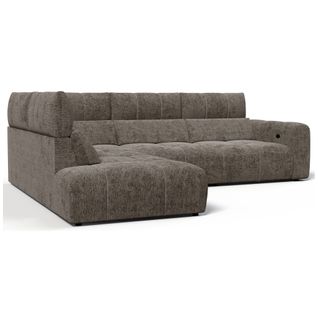 Canapé angle relax électrique gauche UNIVERS tissu sajma beige foncé