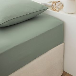 Drap housse sauge 90x190 cm DREAMEA PERCALE SAUGE