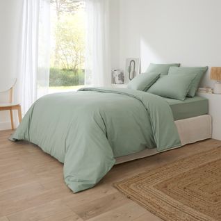 Housse de couette 140x200 cm DREAMEA PERCALE SAUGE