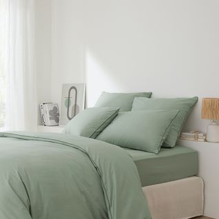 2 taies d'oreiller 65x65 cm DREAMEA PERCALE SAUGE