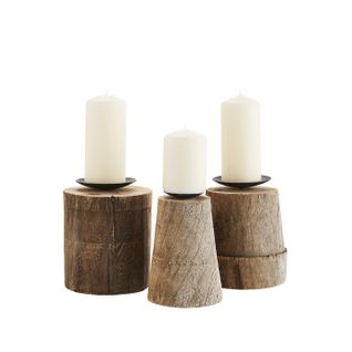 Lot De 3 Bougeoirs En Bois