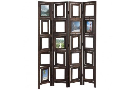 Paravent 4 Panneaux Marron En Bois Avec Porte Photos 160x125cm Par04029