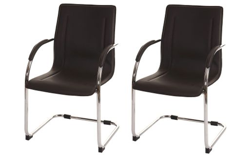 Lot De 2 Chaises Bureau Visiteur En Synthétique Marron Avec Accoudoir Bur04062