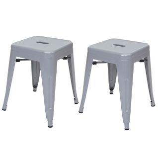 Lot De 2 Tabourets Bas Design Industriel En Métal Empilables En Métal Gris 04_0000502