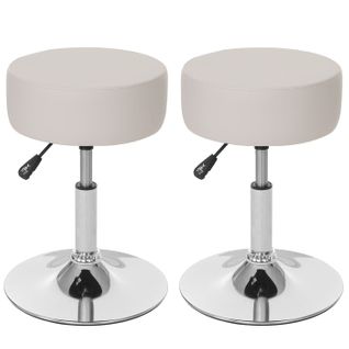 Lot De 2 Tabourets Siège Pivotant Réglable En Hauteur Ø 35cm En Pvc Crème 04_0000504