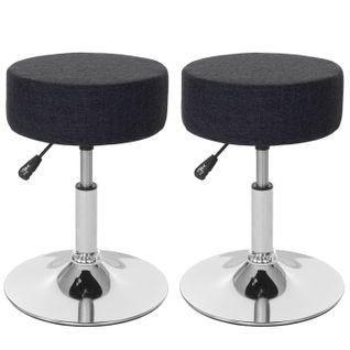 Set De 2 Tabourets Sièges Polyvalent Hauteur Réglable Pivotant Ø 35cm Tissu Gris Foncé 04_0005217