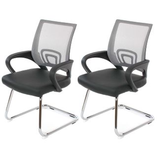 2x Fauteuils Chaises De Bureau Sans Roulettes Chaise De Conférence Visiteur En Synthétique Et Mail