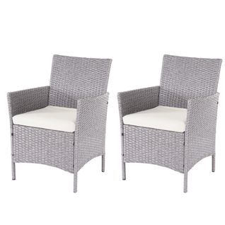 2x Fauteuils Chaises De Jardin En Polyrotin Gris Coussins Crème 04_0000471