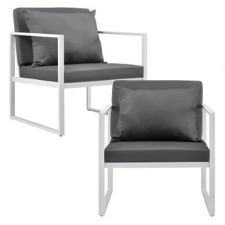 2 X Chaises Extérieures Robustes Avec Coussins Confortables Blanc 70 X 60 X 60 Cm 03_