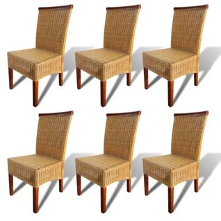 Lot De 6 Chaises De Salle à Manger Cuisine Design Classique Rotin Naturel Marron Cds022584