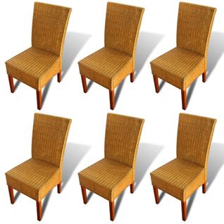 Lot De 6 Chaises De Salle à Manger Cuisine Design Classique Rotin Naturel Marron Cds022585